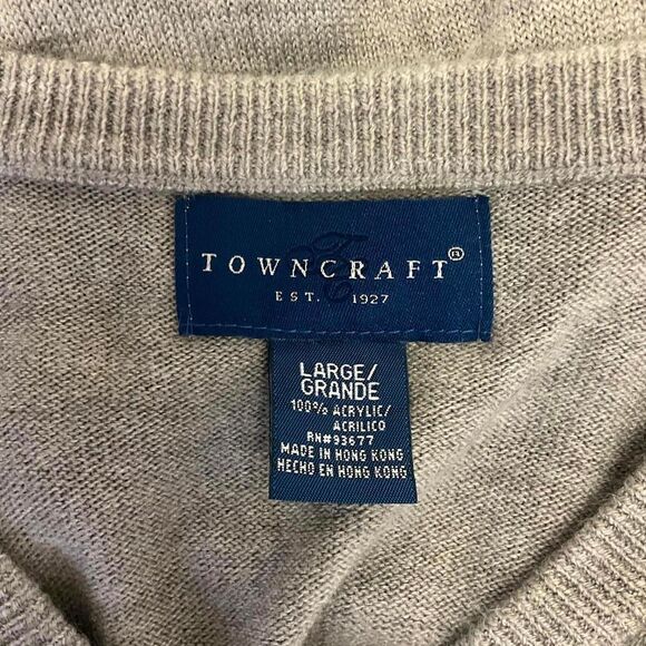 Vintage Towncraft Men's Size Large Grey 100% Acrllyic V Neck Long Sleeve Sweater - Picture 6 of 8